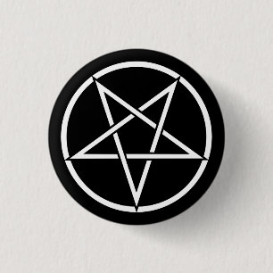 Omgekeerde pentagram (achtergrondkleur aanpasbaar) ronde button 3,2 cm