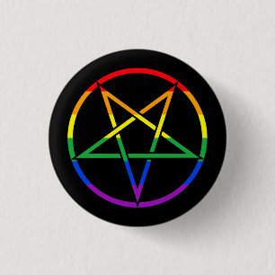 Omgekeerde regenboogpentagram ronde button 3,2 cm