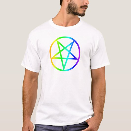 Omgekeerde regenboogpentagram t-shirt (Voorkant)
