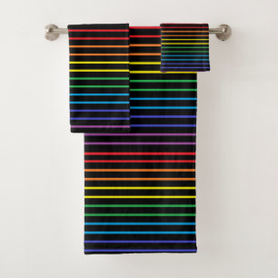 Omgekeerde regenboogstrips zwart bad handdoek