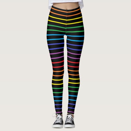 Omgekeerde regenboogstrips zwart leggings (Voorkant)