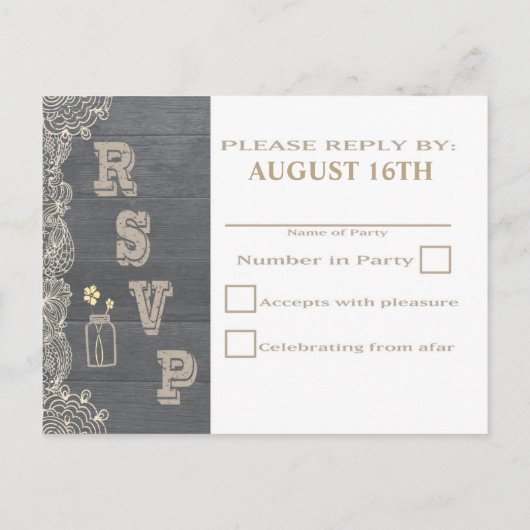 Omgekeerde Rustic Mason Jar RSVP briefkaarten (Achterkant)