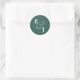 Omgekeerde smaragdgroene ampersand-huwelijkslakzeg ronde sticker