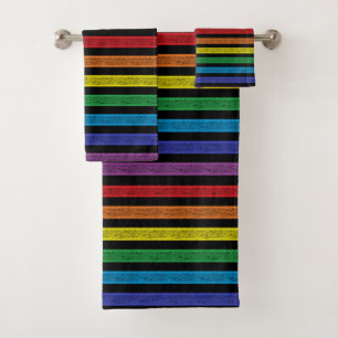 Omgekeerde stripes regenboog zwart bad handdoek