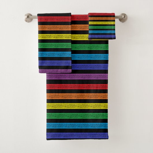 Omgekeerde stripes regenboog zwart bad handdoek (Insitu)