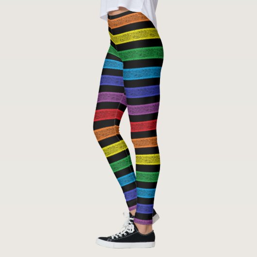 Omgekeerde stripes regenboog zwart leggings (Links)