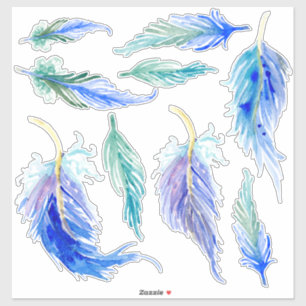 Omgekeerde Waterverf veren Aqua Blue Paarse Groen Sticker