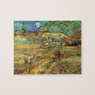 Omheind korenveld met boer door Vincent van Gogh Legpuzzel