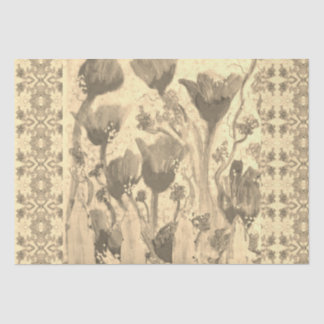 Omheinde bloemen sepia tissuepapier