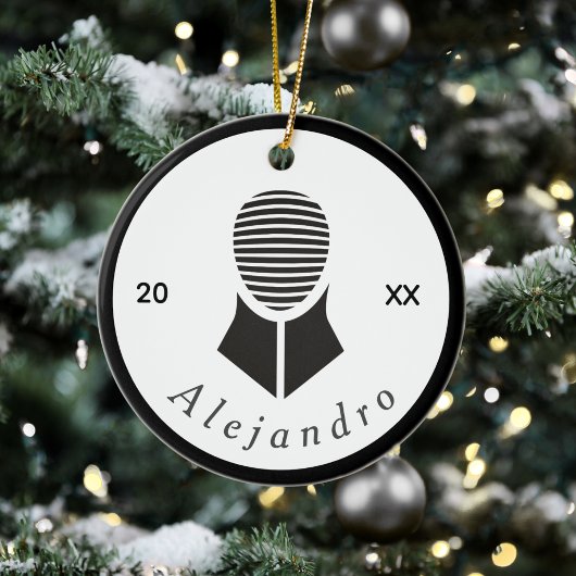 Omheining Black White Grey Fencer Custom Name & Ye Keramisch Ornament