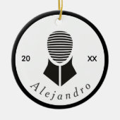 Omheining Black White Grey Fencer Custom Name & Ye Keramisch Ornament (Voorkant)
