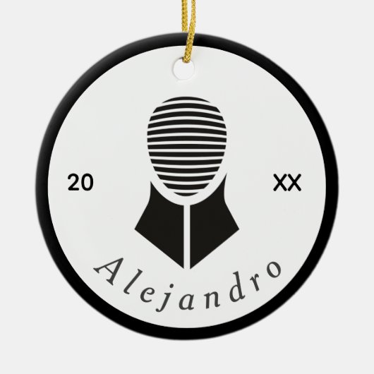 Omheining Black White Grey Fencer Custom Name & Ye Keramisch Ornament (Voorkant)