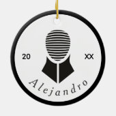 Omheining Black White Grey Fencer Custom Name & Ye Keramisch Ornament (Achterkant)