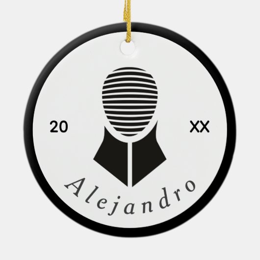 Omheining Black White Grey Fencer Custom Name & Ye Keramisch Ornament (Achterkant)