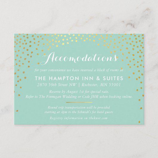 OMHEINING chic rustiek mini goud confetti mint Informatiekaartje (Voorkant)
