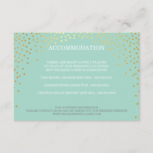 OMHEINING chic rustiek mini goud confetti mint Informatiekaartje (Voorkant)
