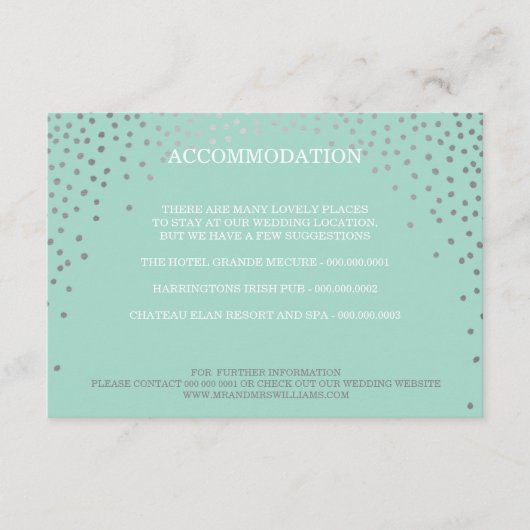 OMHEINING chic rustiek mini zilver confetti mint Informatiekaartje (Voorkant)