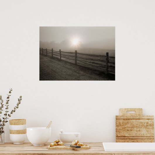Omheining en Sunburst Through Fog bij Sharon Poster (Keuken)