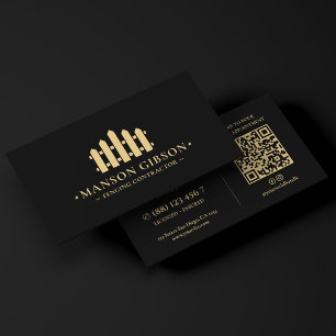 Omheining Schutting Aannemer Logo Zwart Modern QR Visitekaartje