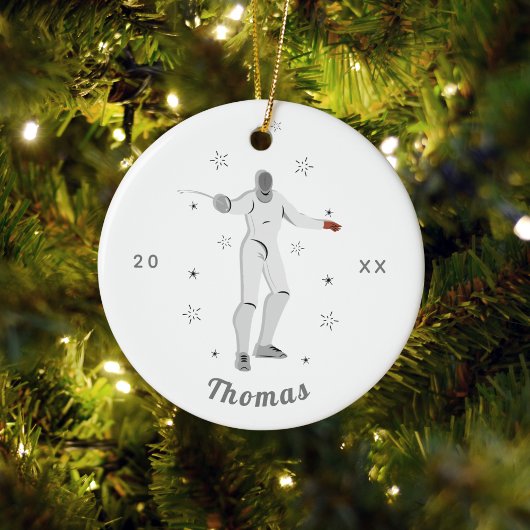 Omheining Silhouette Fencer Fence Kind Naam grijs Keramisch Ornament