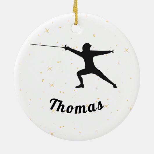 Omheining Silhouette Fencer Sword & Custom Name Keramisch Ornament (Achterkant)
