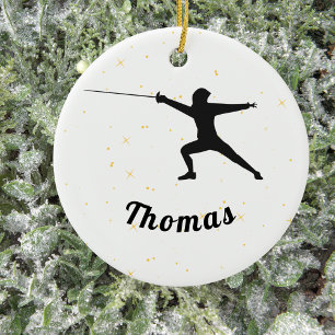 Omheining Silhouette Fencer Sword & Custom Name Keramisch Ornament