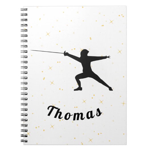 Omheining Silhouette Fencer Sword & Custom Name Notitieboek (Voorkant)
