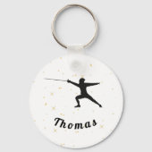 Omheining Silhouette Fencer Sword & Custom Name Sleutelhanger (Voorkant)