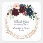 Omhels Bloemen Dank je wel gunst | Bourgondische m Vierkante Sticker (Voorkant)