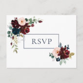 Omhels Bloemenbruiloft RSVP | Bourgondisch marineb Uitnodiging Briefkaart (Voorkant)