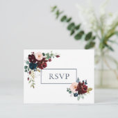 Omhels Bloemenbruiloft RSVP | Bourgondisch marineb Uitnodiging Briefkaart (Staand voorkant)