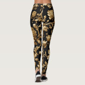 Omhels Elegantie: Zwart en Goud Bloemen Leggings (Achterkant)