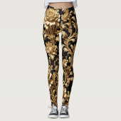 Omhels Elegantie: Zwart en Goud Bloemen Leggings (Voorkant)