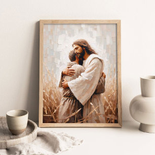 Omhels Hem, Christelijke Kunst, Jezus Knuffelt Man Poster