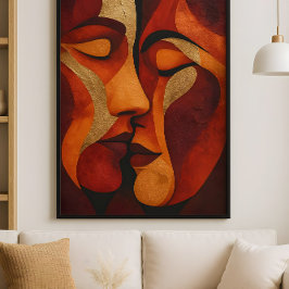 Omhels Jou – Romantisch Stel Kus Abstracte Kunst Poster