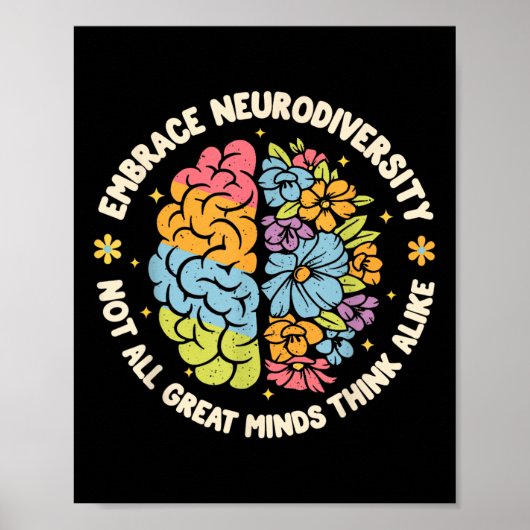 Omhels neurodiversiteit Brain Autism Awareness ADH Poster (Voorkant)