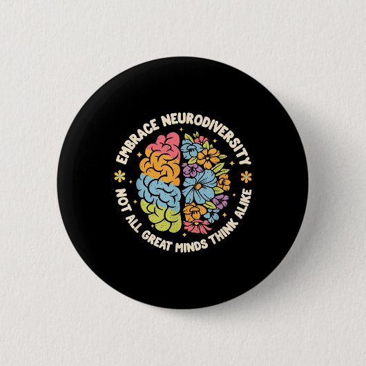 Omhels neurodiversiteit Brain Autism Awareness ADH Ronde Button 5,7 Cm (Voorkant)