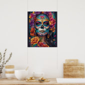 Omhels traditie: Vrouw in suiker schedel make-up Poster (Keuken)