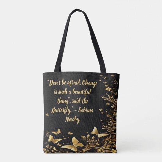 Omhels Transformatie: Gouden Bloem & Vlinder Tote Bag (Achterkant)