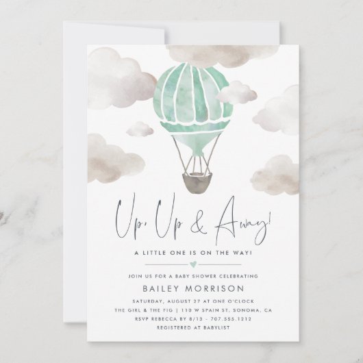 Omhoog en weg | Baby shower heteluchtballon Kaart (Voorkant)