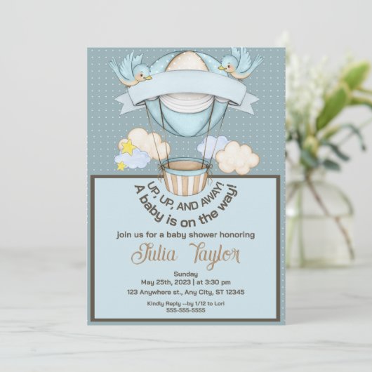 omhoog en weg baby shower UITNODIGING (Staand voorkant)