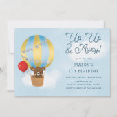 Omhoog en weg blauwe hete luchtballon verjaardag kaart (Voorkant)