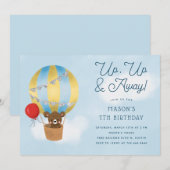 Omhoog en weg blauwe hete luchtballon verjaardag kaart (Voorkant / Achterkant)