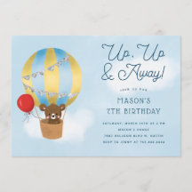 Omhoog en weg blauwe hete luchtballon verjaardag