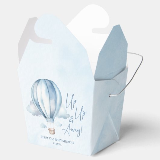 Omhoog en weg! Blauwe heteluchtballon Baby shower Bedankdoosjes (Geopend)