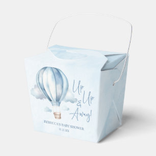 Omhoog en weg! Blauwe heteluchtballon Baby shower Bedankdoosjes