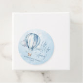 Omhoog en weg! Blauwe heteluchtballon Baby shower Bedankjes Labels (In situ)