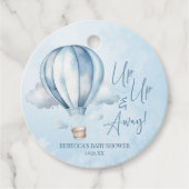 Omhoog en weg! Blauwe heteluchtballon Baby shower Bedankjes Labels (Voorkant)