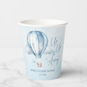 Omhoog en weg! Blauwe heteluchtballon Baby shower Papieren Bekers