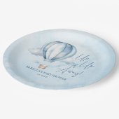Omhoog en weg! Blauwe heteluchtballon Baby shower Papieren Bordje (Gekanteld)